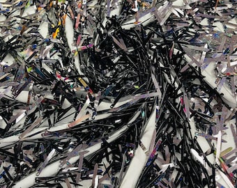 Black Holographic Sword Sequins Fabric/Big Sequins Fabric On Black Mesh/54 Inches Wide.