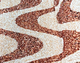 Sequin Wave Design On White stretch velvet all over 5mm shining sequins 2-way stretch, sold by the yard - Rose Gold - White.