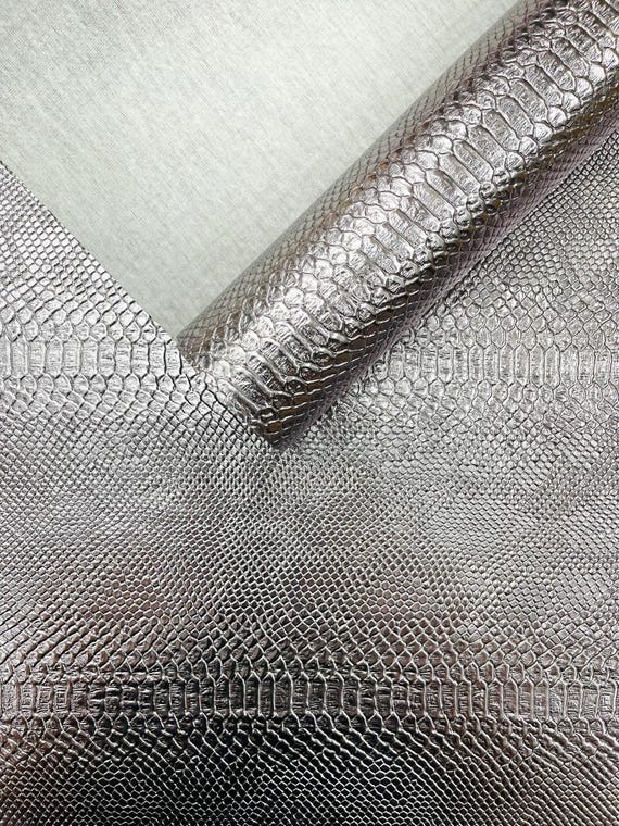 Metallic Gray Viper Snake Skin Texture Faux Leather Fabric| 54" Wide| Upholstery| Bags.