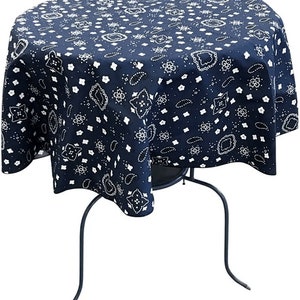 Round Print Poly Cotton Tablecloth Bandanna (Navy Blue, Choose Size Below)