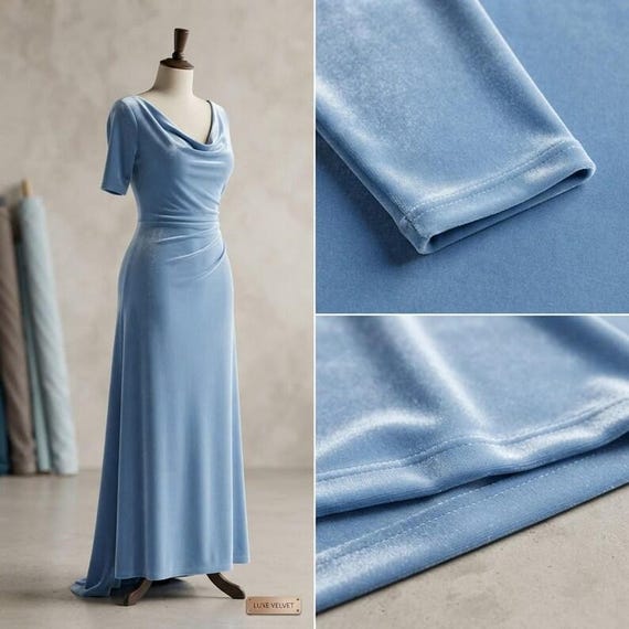 Baby Blue Stretch Velvet Fabric, 58" Wide, Apparel Sewing, Sold By The Yard