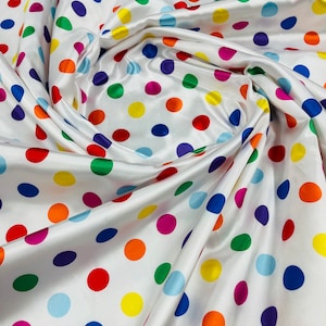 White Soft Charmeuse Satin Fabric With Multi color 1/2 inch Polka Dot-60” Wide 100% Polyester-Sold By The Yard.