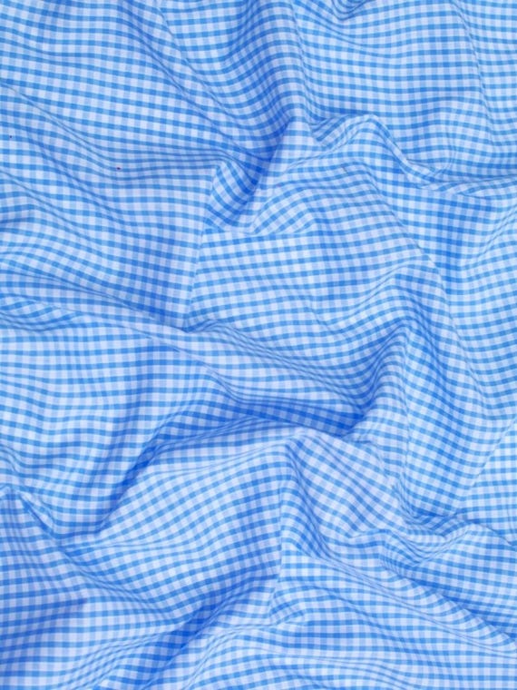 Light Blue Gingham 1/8" Checkered Poly Cotton 58" Wide Fabric- Sold by the yard