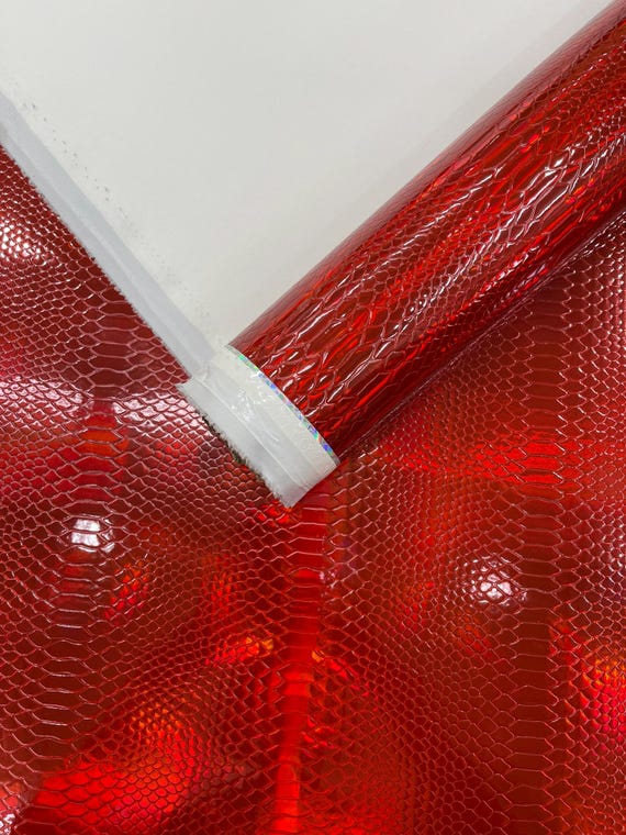 Red Snake Vinyl Fabric Upholstery Crafting Accessories Applications Snake Iridescent/Snake Viper Holographic Embossed PVC.
