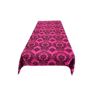 Rectangular Tablecloth - Decorative Damask Polyester Taffeta Tablecloth (Black on Candy Pink