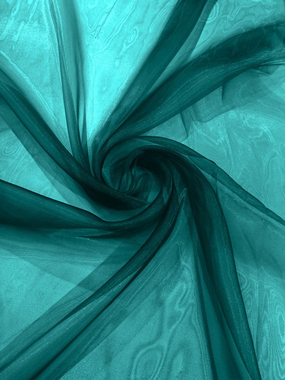Tecido de organza de cristal transparente, azul-petróleo escuro