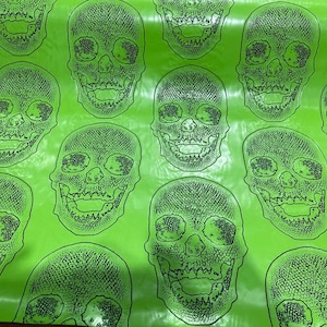 Skull Fake Leather Upholstery, 3D Faux Leather PVC Vinyl Fabric Sold By The Yard. Lime Green