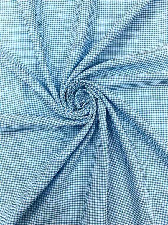 Turquoise Gingham 1/8” Squares, Poly Cotton Checkered Fabric- Sold by the yard