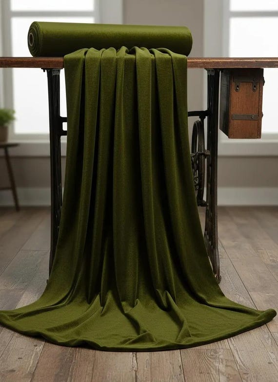 Dark Olive Stretch Velvet Fabric, 58" Wide, Apparel Sewing, Sold By The Yard