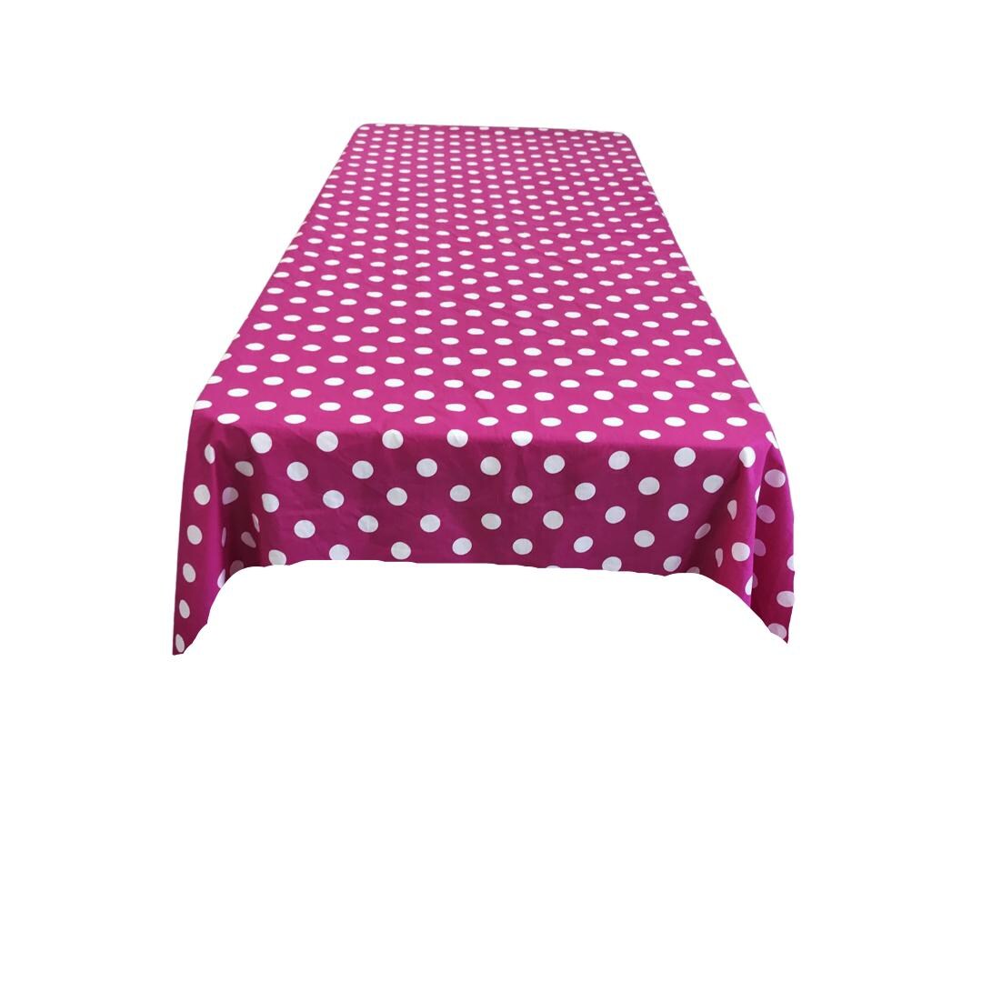 White Dot on Fuchsia, Rectangular Polka Dot Poly Cotton Tablecloth ...