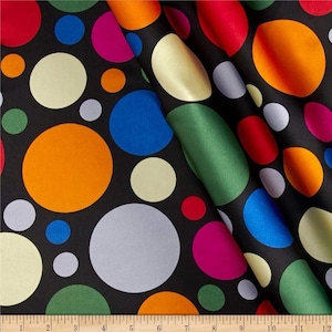 60&quot; Wide 100% Polyester Multi Color Polka Dot Soft Charmeuse Satin Fabric (Multi Color Dot on Black, 1 Yard)
