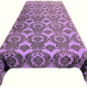 Rectangular Tablecloth - Decorative Damask Polyester Taffeta Tablecloth (Black on Light Purple