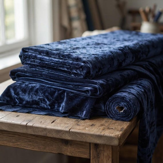 Navy Blue 59/60" Wide Crushed Stretch Panne Velvet Velour Fabric Sold By The Yard.