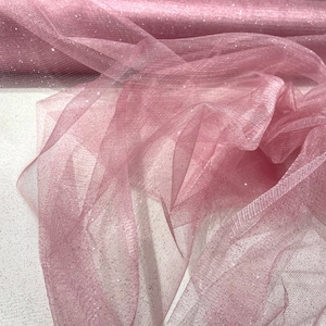 Sparkle tulle glitter fabric shimmer/ tulle glitter for dresses/ mesh glitter fabric/ costume fabric/ wholesale, Dusty Rose.
