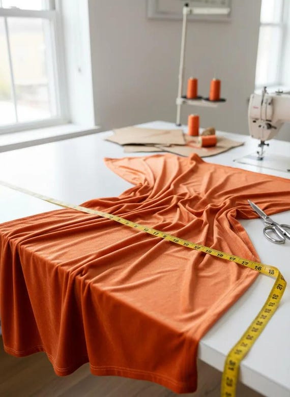 Orange Stretch Velvet Fabric, 58" Wide, Apparel Sewing, Sold By The Yard