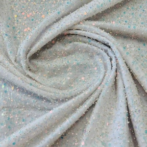 Iridescent Heavy Hand Beaded Princess Design Embroider with Beads-Pearls-Sequins On a Mesh Lace-Sold By Yard. White