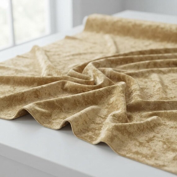 Neutro Gold 59/60" Wide Crushed Stretch Panne Velvet Velour Fabric Sold By The Yard.