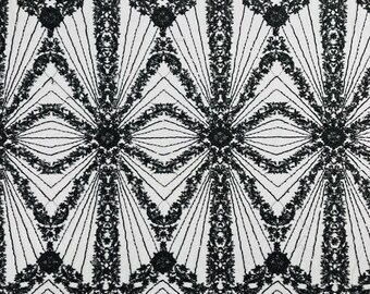 Black Luxury Bridal Fabric with Geometric Beading on a mesh, Sold by The Yard