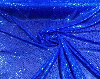 44/45" Wide Faux Sequin Light weight Knit Fabric Shiny Dot Confetti for Sewing Costumes Apparel Crafts Sold by The Yard. Royal Blue