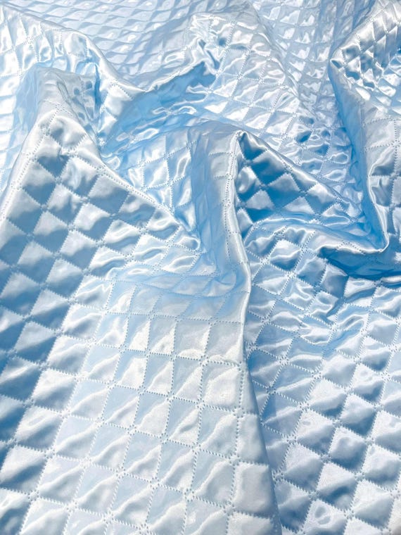 Light Blue Quilted Satin Fabric | Diamond Pattern, 58" Wide