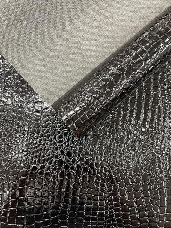 Black Shiny Alligator 3D Embossed Vinyl Fabric, 54" Wide Upholstery Crafting Accessories Applications.