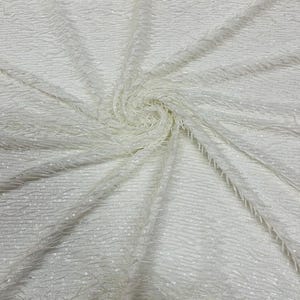 Off White Vegas Beaded Sequin Stretch Mesh Fabric, Embroidered Design for Prom Gown, by The Yard