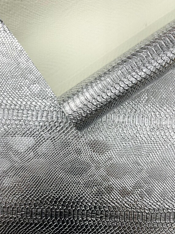 Metallic Silver Viper Snake Skin Texture Faux Leather Fabric| 54" Wide| Upholstery| Bags.