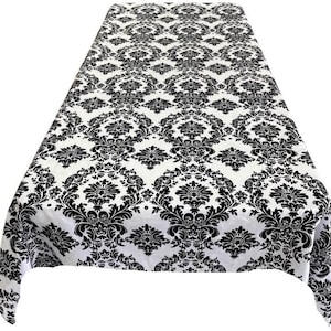 Rectangular Tablecloth - Decorative Damask Polyester Taffeta Tablecloth (Black on White