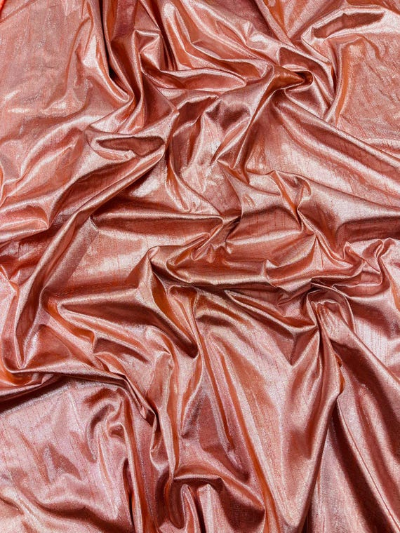 Orange Metallic Polyester Dupioni Faux Silk Fabric | 55" Wide Wedding, Home Décor.