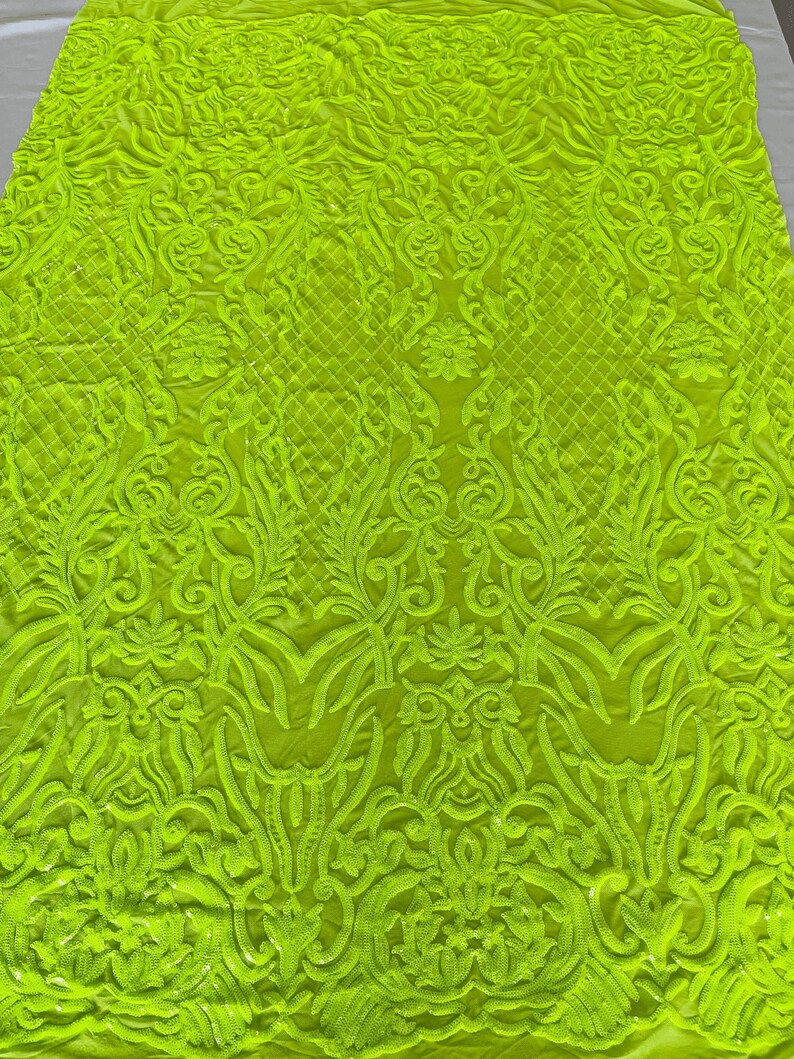 Damask Shiny Sequin Shell Design On a 4 Way Stretch Mesh Fabric -Prom-Sold By The Yard. Purple main image 0