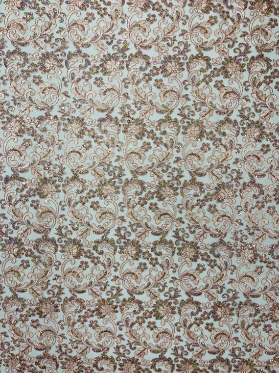 Metallic Corded Flowers Embroider With Sequins On a Mesh Lace Fabric