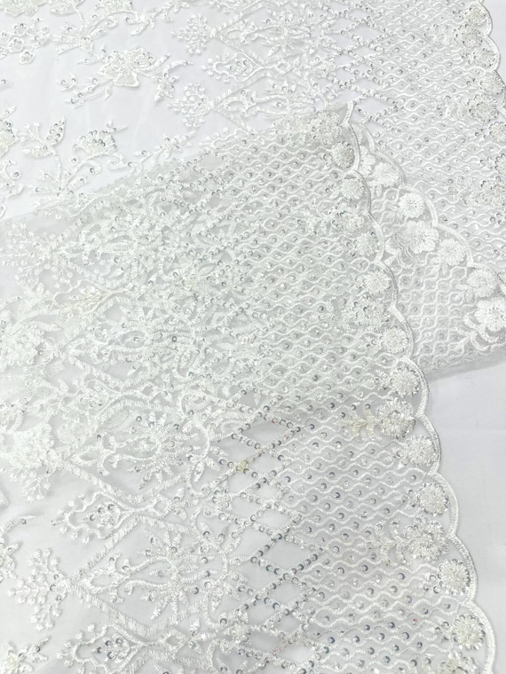 White Modern Luxury Beaded Fabric 54” Wide- Sold by the yard