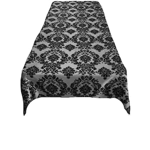 Rectangular Tablecloth - Decorative Damask Polyester Taffeta Tablecloth (Black on Silver