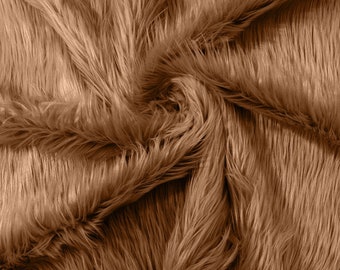Dark Camel Soft Faux Fur Fabric, Shaggy Long Pile for Crafts and Cosplay