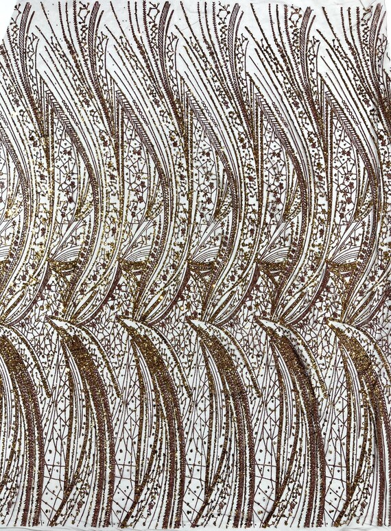 Brown Geometric Fashion Glitter Design On A Mesh Lace Fabric| 58" Wide| Prom Dresses.