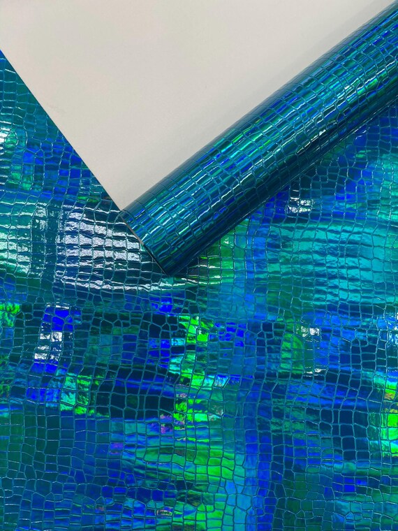 Turquoise Crocodile Embossed PVC Holographic Vinyl Fabric / Upholstery Crafting Accessories Applications