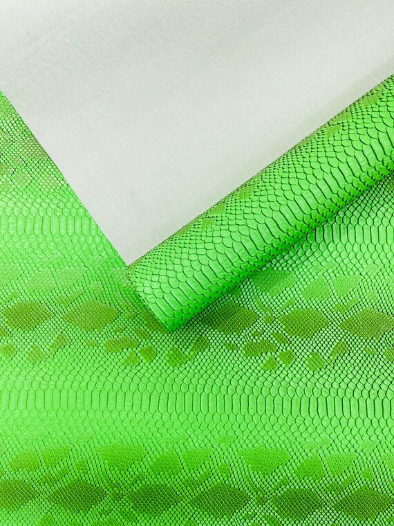 Neon Green Viper Snake Skin Texture Faux Leather Fabric| 54" Wide| Upholstery| Bags.