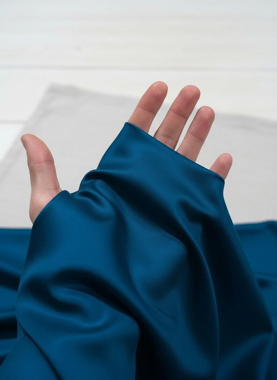 Teal Blue Satin Matte Stretch Lamour Fabric, 58" Wide for Apparel.