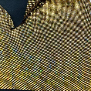 Shattered Glass Foil Iridescent Hologram Dancewear 4 Way Stretch Spandex Nylon Tricot Fabric by the yard. Gold