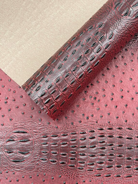 Deadpool Red Gator Ostrich Embossed Vinyl Fabric By The Yard / 2 Tone Crocodile Ostrich Vinyl Leather 54" Wide