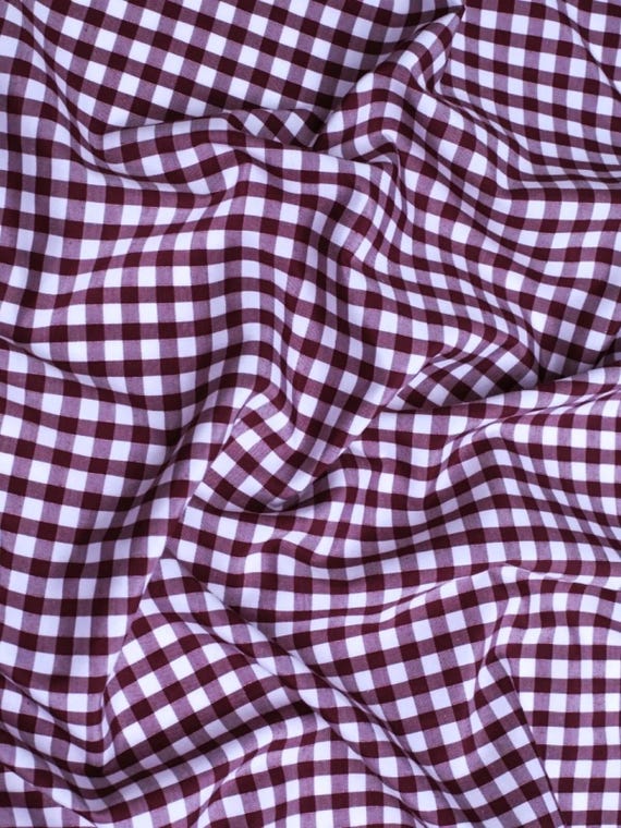 Burgundy Gingham 1/4" Checkered Poly Cotton 58" Wide Fabric- Sold by the yard