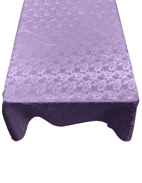Lavender Roses Jacquard Satin Rectangular Tablecloth Seamless/Party Supply