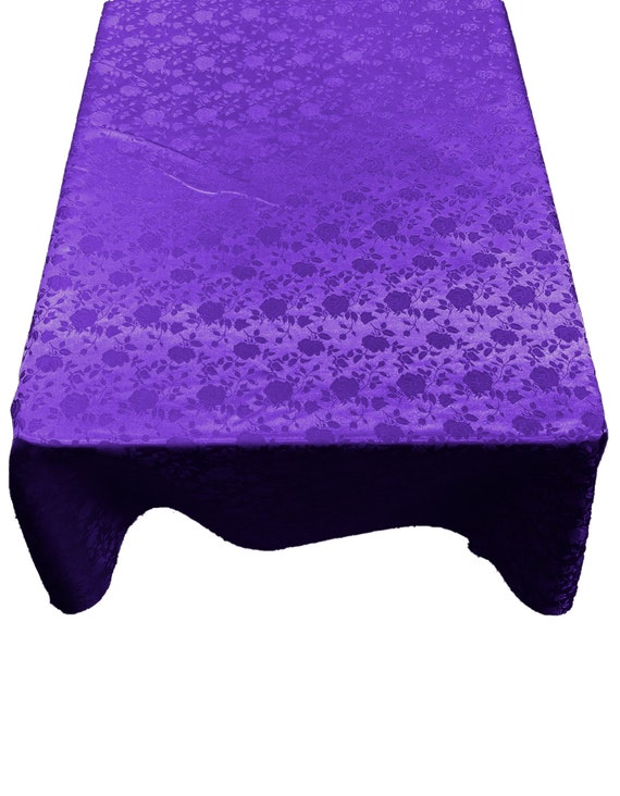 Purple Roses Jacquard Satin Rectangular Tablecloth Seamless/Party Supply