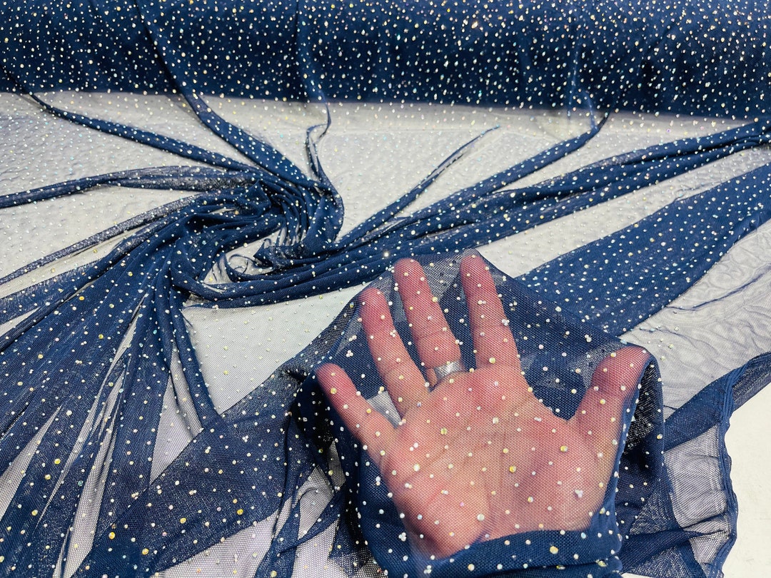 Marineblaue, transparente ABStrasssteine auf StretchPowerMeshStoff, verkauft in großen