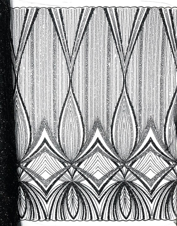Black Geometric New York Fashion Beaded Lace, By The Yard.
