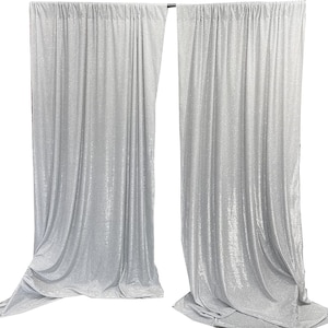 2 Panels - Full Covered Glitter Shimmer on Fabric Backdrop Drape - Curtain - Wedding Party Decoration Silver