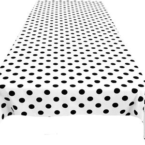 Nappe rectangulaire en poly coton à pois noirs sur blanc. (Choisissez la taille ci-dessous)
