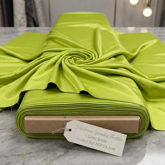 Neon Lime Stretch Satin Fabric, Heavy Shiny Polyester Spandex, 58-Inch Wide Prom Material