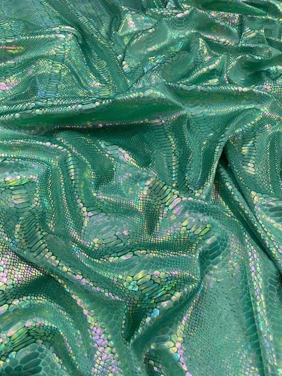 Green Illusion Foil Mamba Snake Design Stretch Velvet Fabric 58" Wide| Costume.