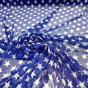 Patriotic Design on Royal Blue Power Mesh 4-Way Stretch 58&quot;-Sold By The Yard White Star